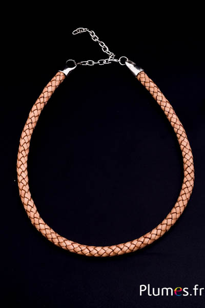 Collier en cuir - Ø 1 cm, long. 50 cm - naturel